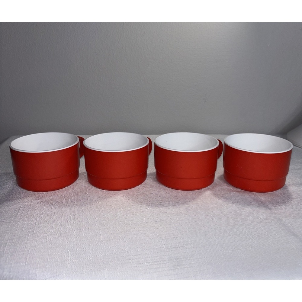 UNITED AIRLINES Retro 4 Coffee MUGS Cups CU 578 Red White Stacking